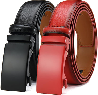 HOTDOOPAI Men's Leather Ratchet Belts 2 Pack Adjustable Click Belt Set for Dress & Casual, Custom Fit 1 3/8" (35mm) -Trim to Fit