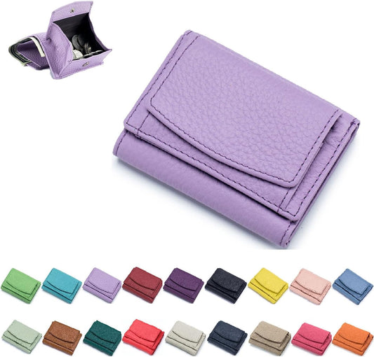 HOTGenuine Leather RFID Blocking Card Holder Organizer Pocket Mini Wallet, 2024 New Preliminary Wallet With Coin Pouch, Womens Genuine Leather Wallet, for Family Folding Mini Wallet (C-Light Purple)