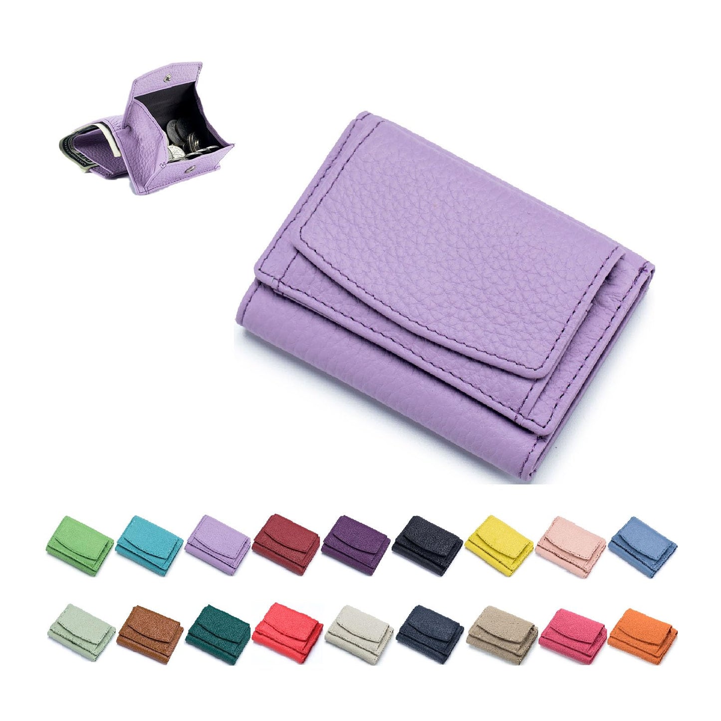 HOTGenuine Leather RFID Blocking Card Holder Organizer Pocket Mini Wallet, 2024 New Preliminary Wallet With Coin Pouch, Womens Genuine Leather Wallet, for Family Folding Mini Wallet (C-Light Purple)