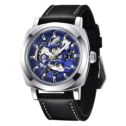 HOTBENYAR Men's Mechanical Automatic Watch | Leather Strap | Gold Movement | 45mm Skeleton Dial | Water Resistant and Scratch Resistant Stylish Gift