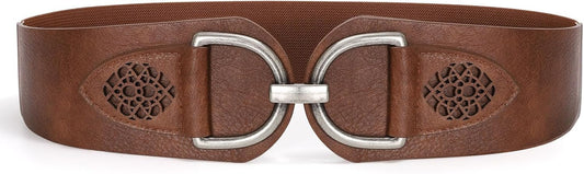 HOTSANSTHS Vintage Women Stretchy Wide Belt Chunky Buckle Elastic Wide Waist Belts for Dresses Coats