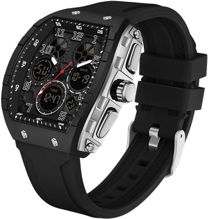 HOTfindtime Watches for Men Relojes para Hombres Wristwatch with Digital Analog Dual Time Display Countdown Stopwatch Punk Cool Design 5ATM Waterproof Mens Watch | Reloj de Hombre Rectangle Design Digital Analog Dual Time Display Countdown Stopwatch Punk