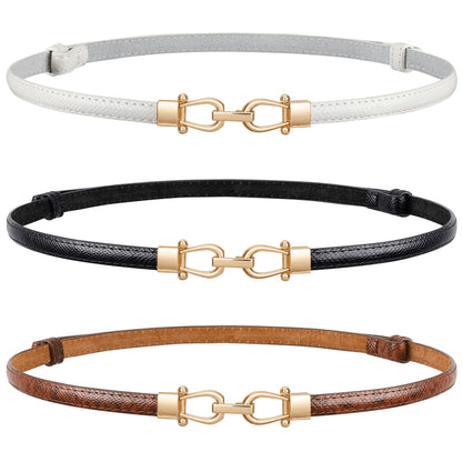 HOTJASGOOD Leather Skinny Belts for Women Plus Size Ladies Thin Waist Belts Adjustable for Jeans Pants Dresses with Gold Buckle