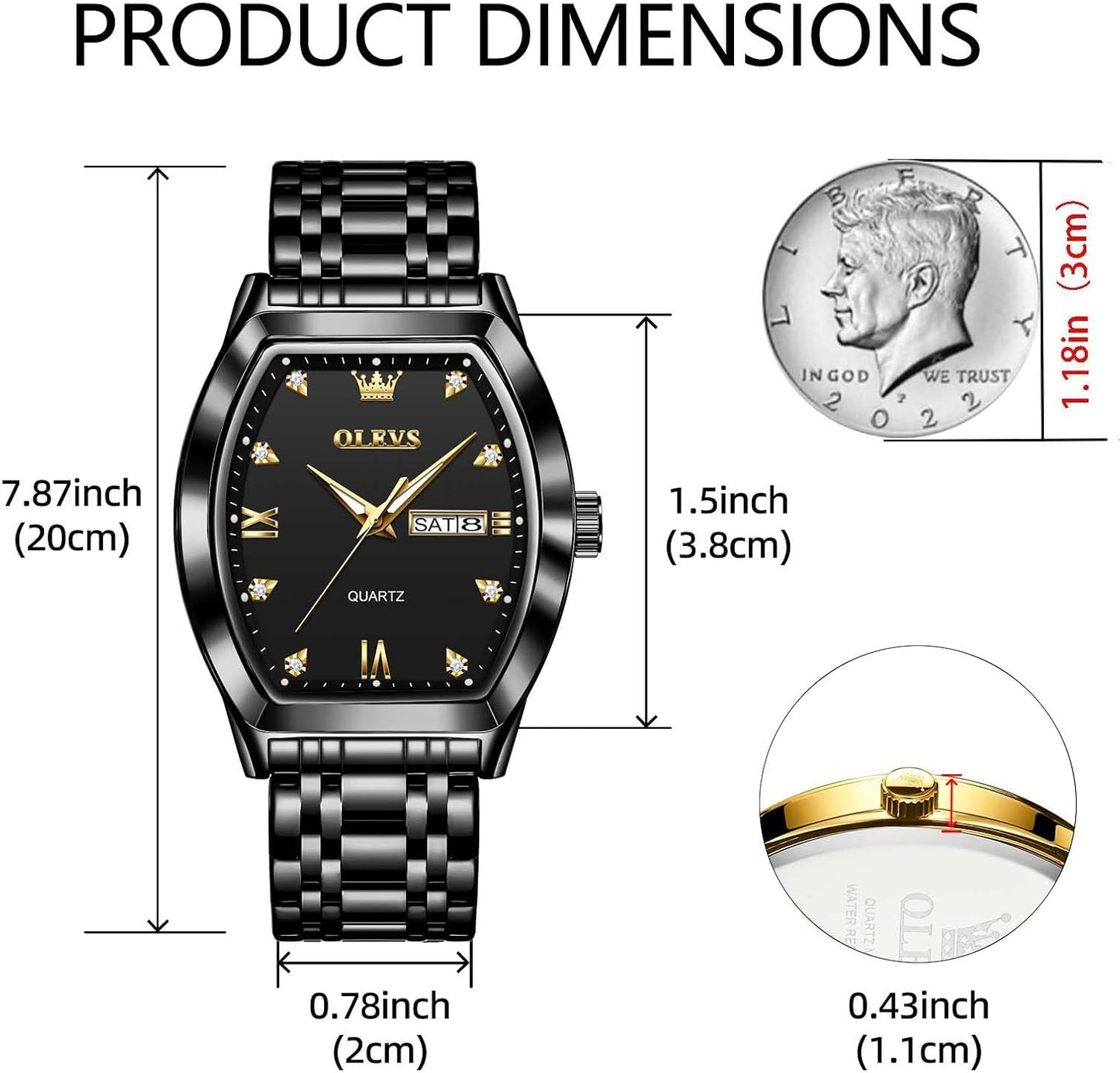 HOTOLEVS Mens Watches Luxury Business Analog Quartz Watches for Men with Stainless Steel Dress Date Waterproof Luminous Wrist Watches | Luxury Rectangle Face Tonneau Silver or Gold Stainless Steel Dress Watches for Men Roman Numerals with Black/Blue/White
