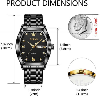 HOTOLEVS Mens Watches Luxury Business Analog Quartz Watches for Men with Stainless Steel Dress Date Waterproof Luminous Wrist Watches | Luxury Rectangle Face Tonneau Silver or Gold Stainless Steel Dress Watches for Men Roman Numerals with Black/Blue/White