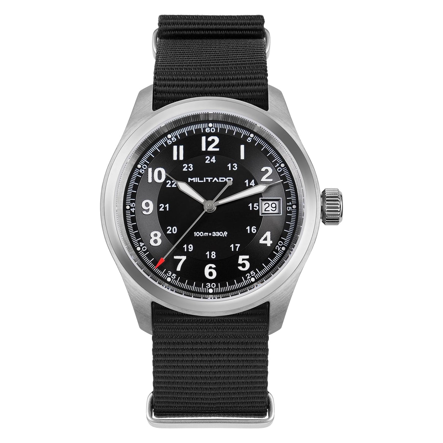 HOTTACTICAL FROG Militado ML08 Field Watch Japanese Sweep VH31 / 515 Movt with Calendar, Men's Military Watch Sapphire Crystal 10 ATM Waterproof Analog Watches for Men