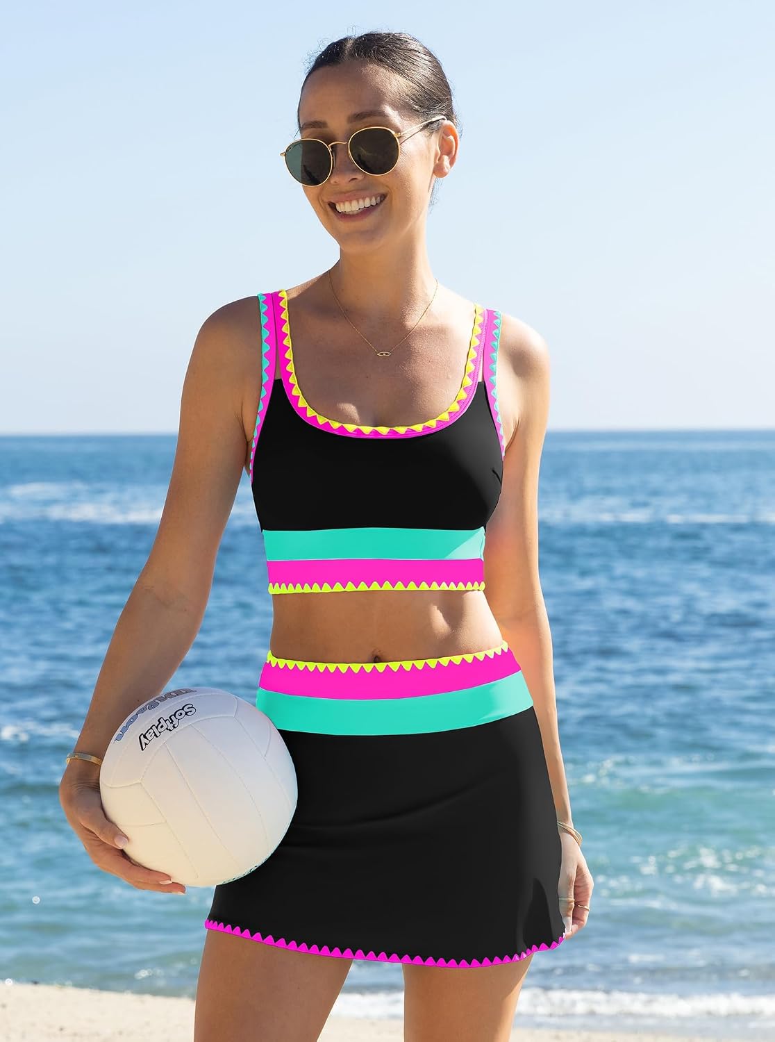 HOTpopvil High Waisted Bikini Sets for Women Tummy Control Swimsuits 3 Piece Bathing Suits Neon Swimwear with Skirt 2026