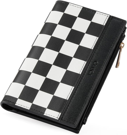 HOTCLUCI Small Wallet for Women PU Leather RFID Blocking Designer Bifold Ladies Card Holder Checkerboard