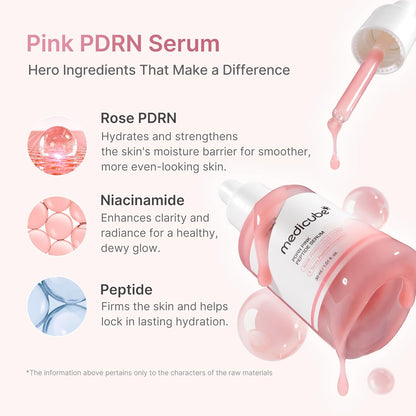 HOTmedicube PDRN Pink Peptide Serum with Rose PDRN | Vegan Pink Glow Serum with Peptides & Niacinamide for Hydration & Firm-Looking Skin | Uneven Tone Care | Korean Skincare, 1.01 fl. Oz