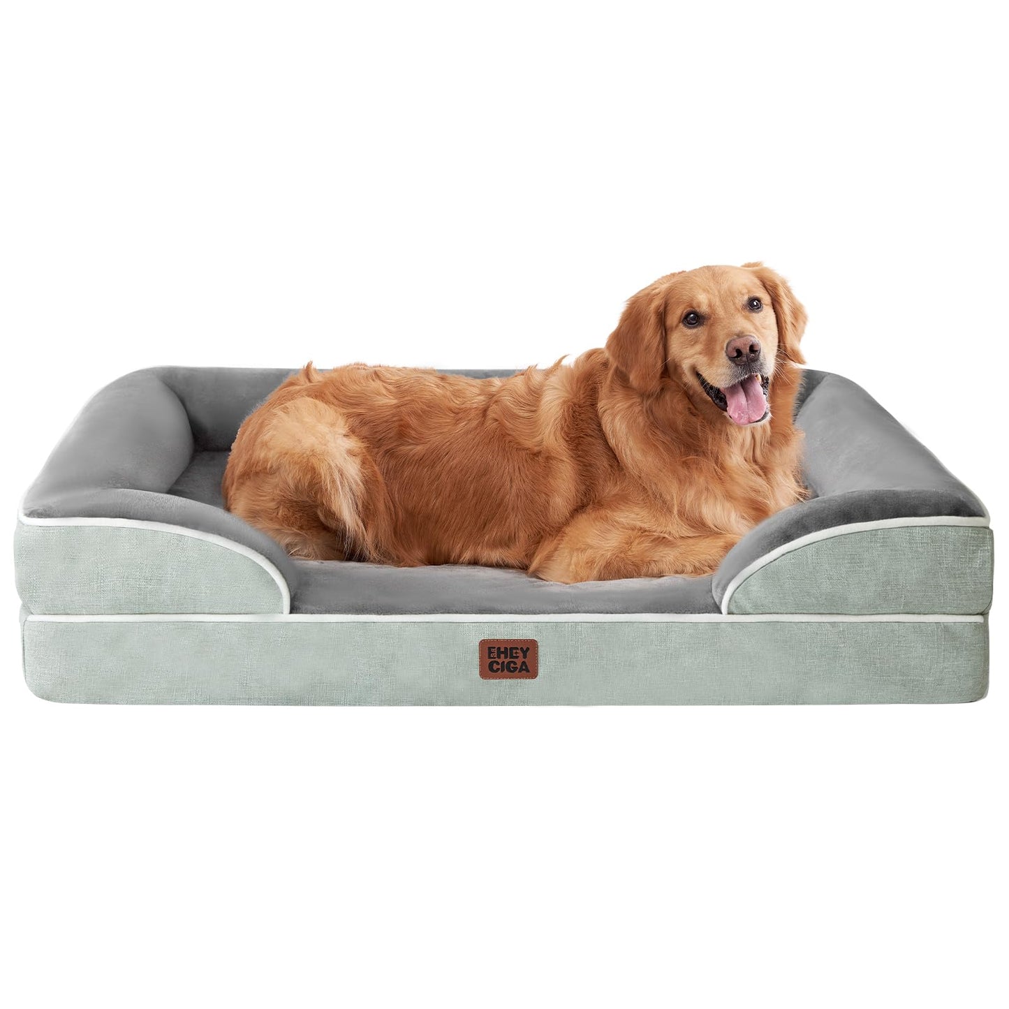 HOTEHEYCIGA Orthopedic Dog Beds for Extra Large Dogs 44x32Inch, Polyurethane Foam XL Pet Bed with Sides, Non-Slip and Egg-Crate Foam Big Dog Couch Bed with Washable Removable Cover, Grey