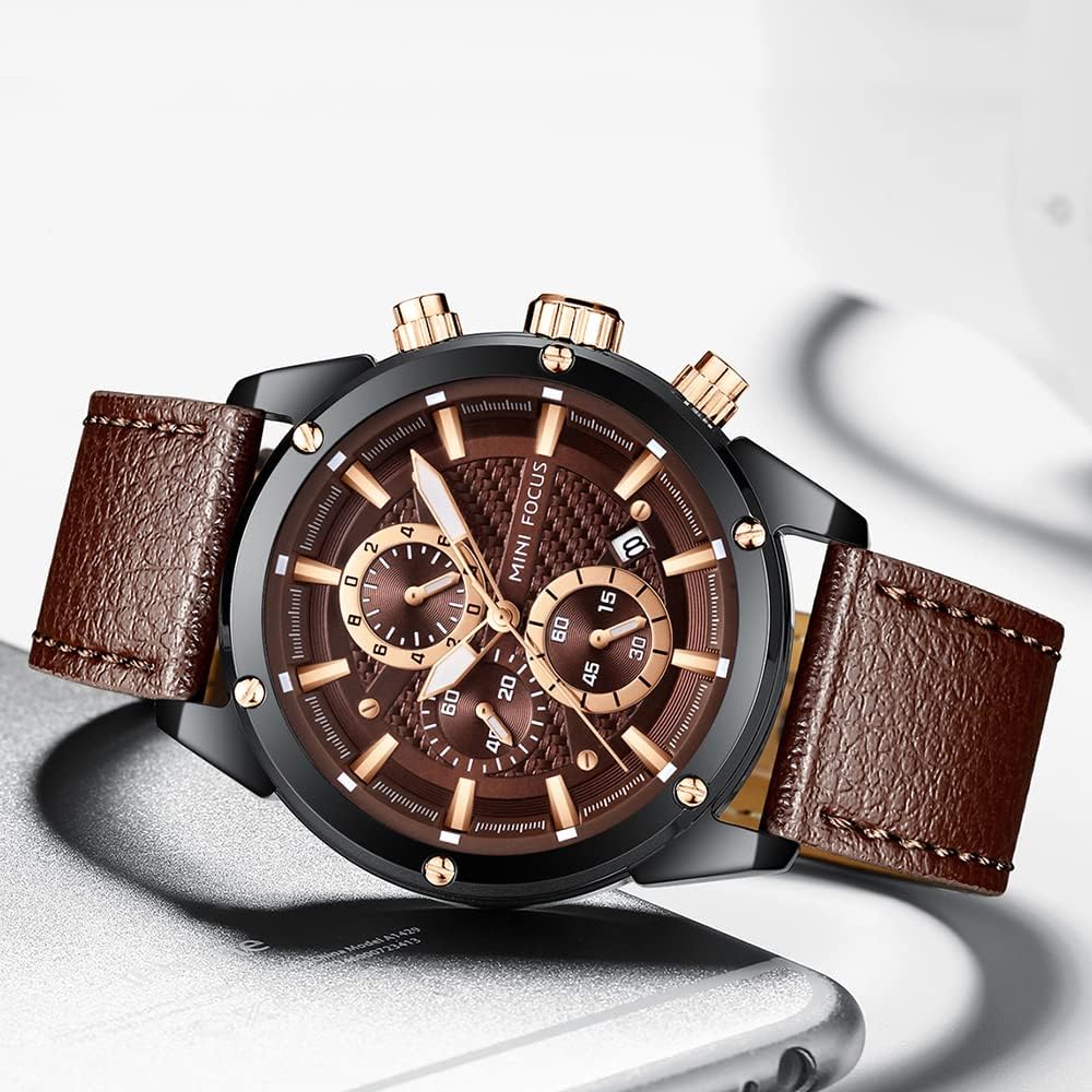 HOTMINI Focus Men Watches Business Casual Wrist Watches (Multifunction/Waterproof/Luminous/Calendar) Genuine Leather Band Fashion Watch for Men
