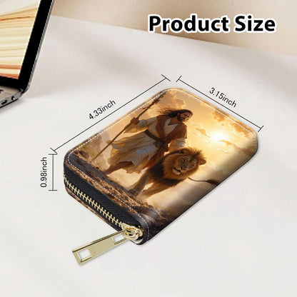 HOTSlim Zipper Card Wallet for Women — RFID Blocking Mini Wallet, PU Leather Small Credit Card Holder & Coin Pocket, Travel-Friendly Card Organizer, Man & Lion