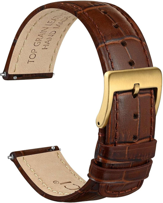 HOTWOCCI Watch Bands, Top Grain Leather, Embossed Alligator Grain, Quick Release, Band Width 18mm 20mm 22mm