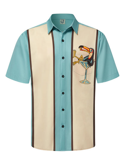 HOTHardaddy Men's Vintage Bowling Shirt Short Sleeve Button Down Hawaiian Summer Beach Printed Casual Shirts