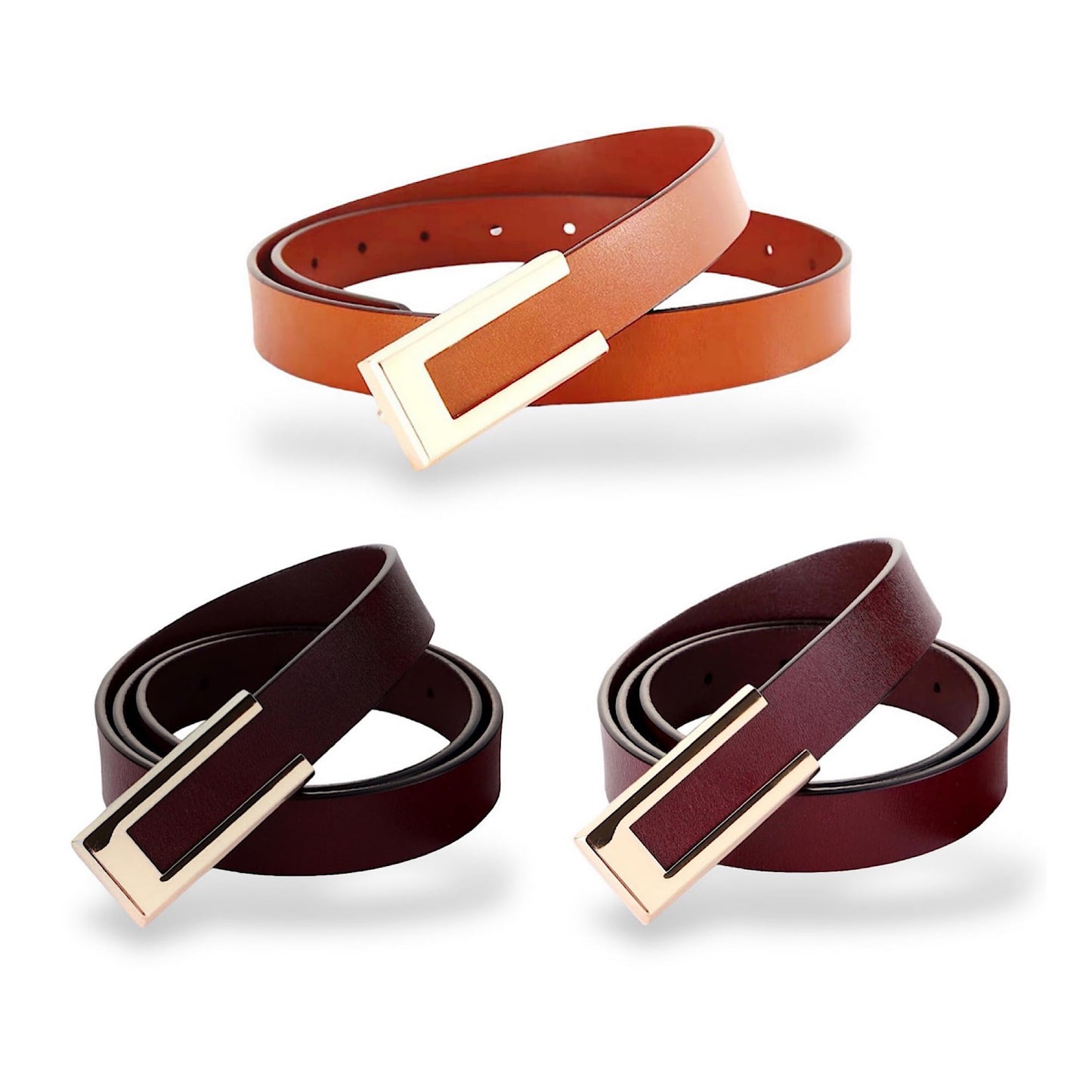 HOTWomen's Belt Genuine Leather Belts Durable Waist Belt Gold Color Buckle Waistband For Pants, Jeans, Width 0.80"
