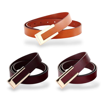 HOTWomen's Belt Genuine Leather Belts Durable Waist Belt Gold Color Buckle Waistband For Pants, Jeans, Width 0.80"