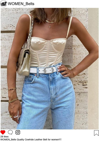 HOTWHIPPY Women Leather Belts for Jeans Pants Fashion Dress Belt for Women with Solid Pin Buckle