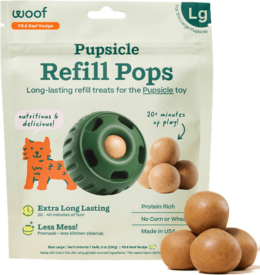 HOTWOOF Pupsicle Refill Pops - Low-Mess Dog Snacks - with Peanut Butter and Beef - Dog Treats - Long Lasting - Large Pops - 7 Count