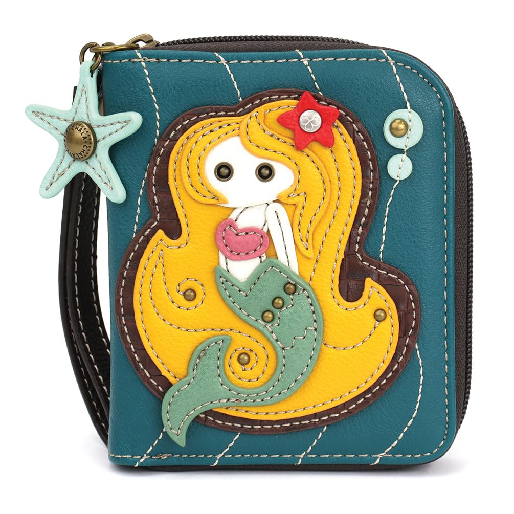 HOTCHALA Zip Around Wallet, Wristlet, 8 Credit Card Slots, Sturdy Pu Leather - Frog - Turquoise
