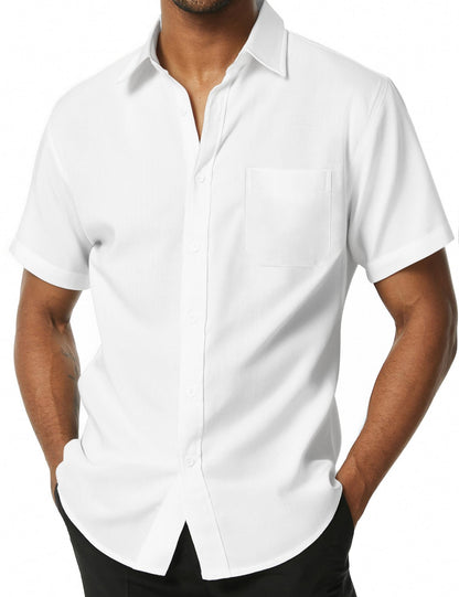 HOTPARKLEES Mens Wrinkle Free Short Sleeve Button Down Shirts Texture Linen Shirts Casual Vacation Beach Summer Tops