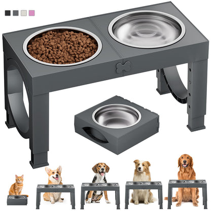 HOTXIAZ Elevated Dog Bowls Large Breed Raised Dogs Bowl Stand Large/Medium Sized Dog Stainless Steel Food Water Bowl Stands 5 Heights Adjustable 9/11/12/14in Black Pet Feeder Dish Station