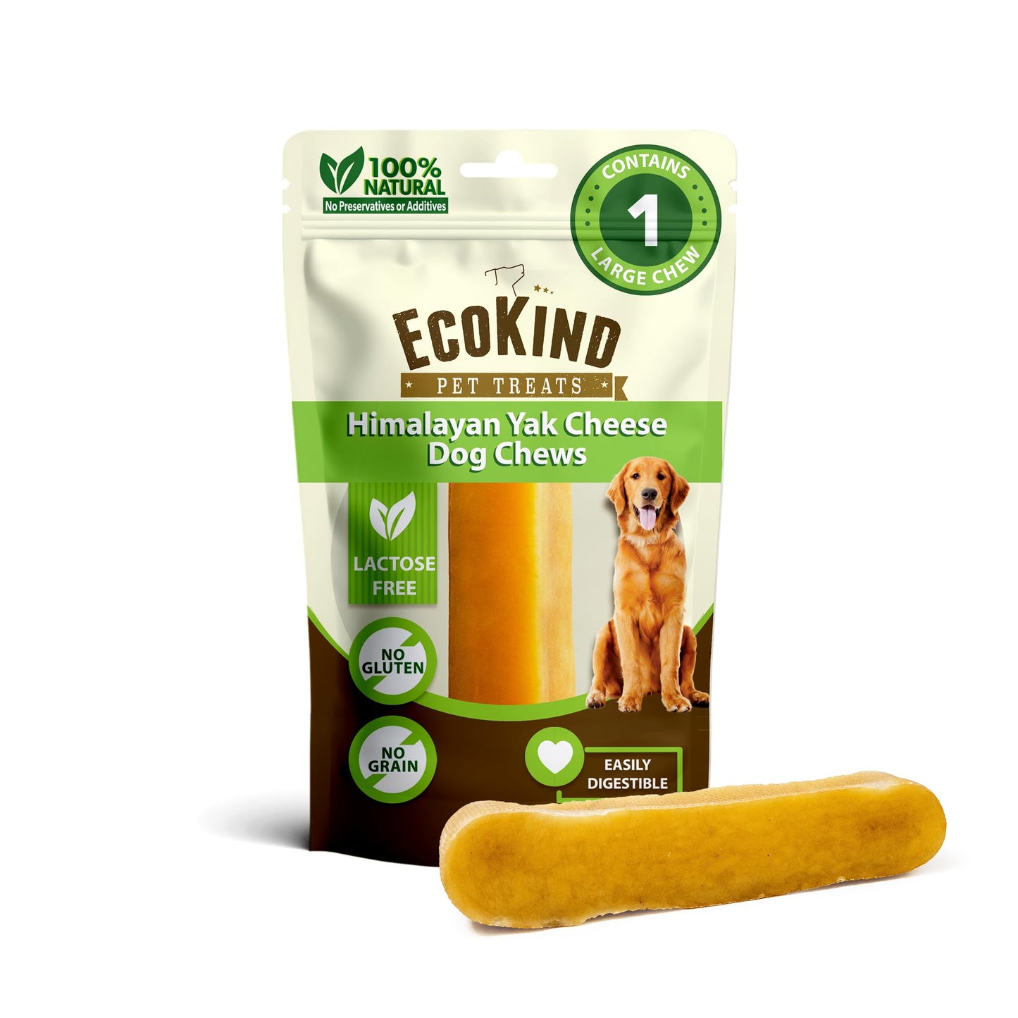 HOTEcoKind Yak Cheese Himalayan Dog Chews, Yak Chews for Large Dogs, 4-5 Bones | 1 Lb, Long Lasting for Aggressive Chewers, Only 3 Ingredient Natural High Protein Dental Dog Treats, No Additives or Lactose