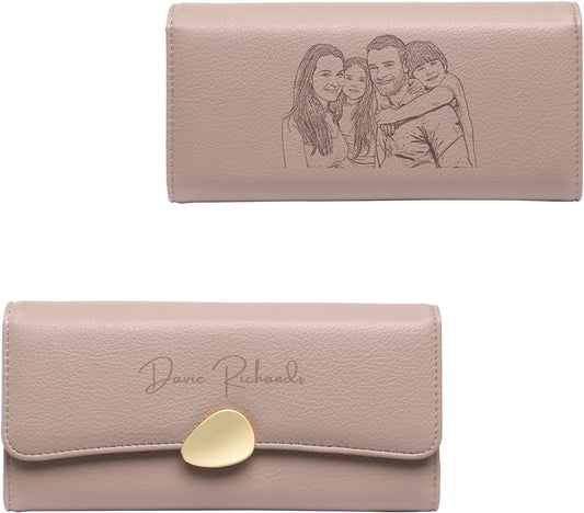 HOTPersonalized Wallets for Women – Custom Name & Photo Leather Purse, Long and Large Capacity Wallet, Mothers Day Christmas Gift for Mom Wife, Valentines Day Gifts for Girlfriend (Style 1)