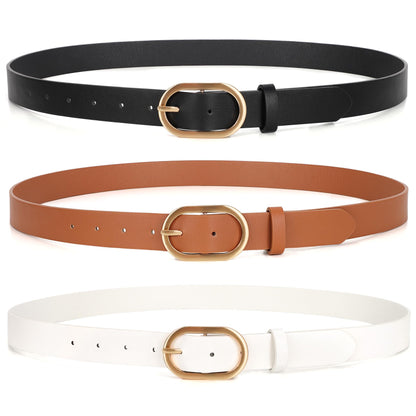 HOTXZQTIVE 3 Pack Plus Size Women's Leather Belts for Jeans Pants Dress Fashion Gold Buckle Ladies Waist Belt
