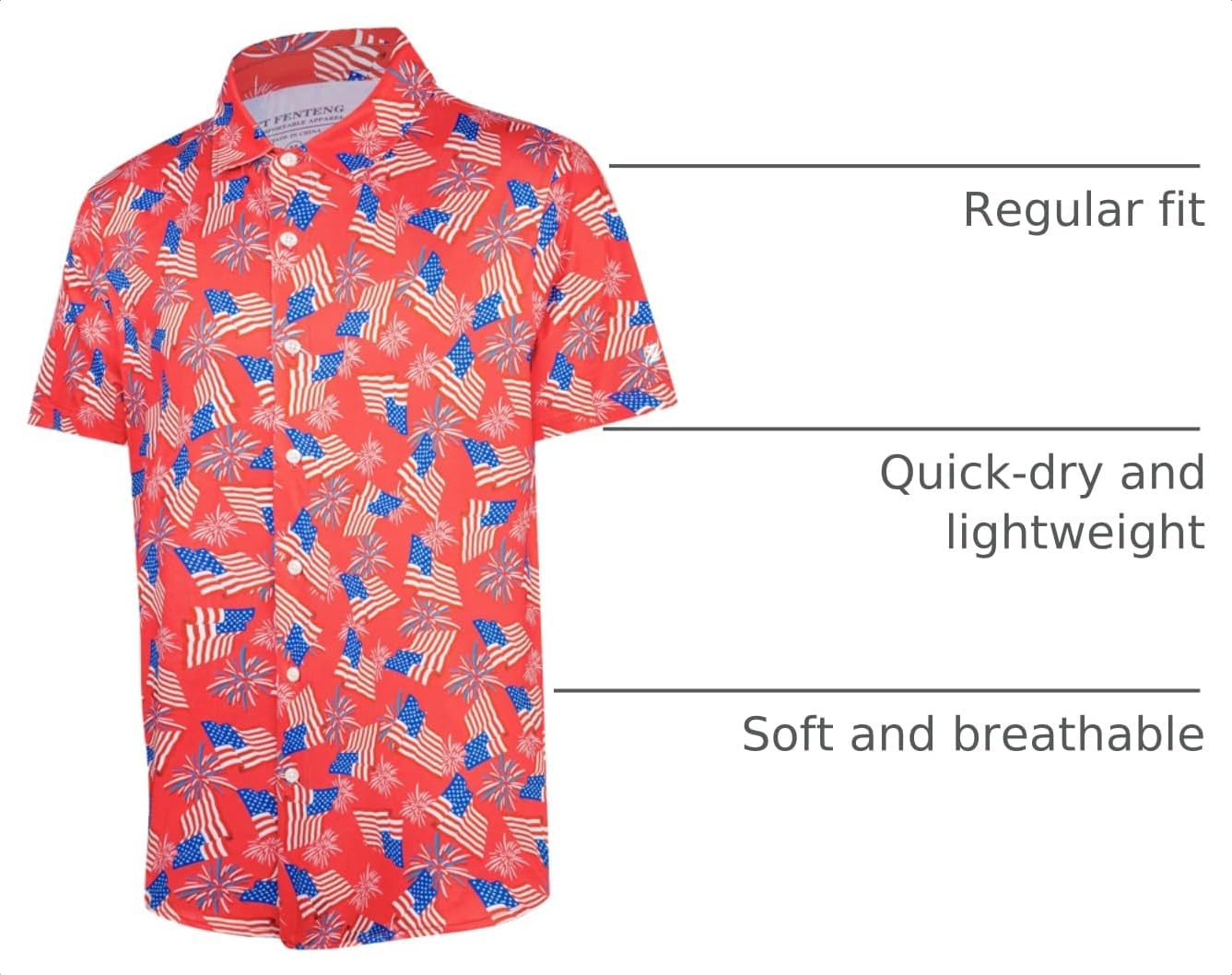 HOTFT FENTENG Mens Hawaiian Shirts Regular Fit Short Sleeve Casual Button Down Summer Tropical Beach Shirts