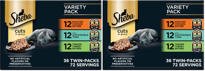 HOTSheba Perfect Portions Cuts Wet Cat Food, Chicken & Turkey, 2.6 oz, 12 ct | Grain-free, Roasted Chicken & Tender Turkey, adult cat food, protein-rich, no fillers or artificial flavors, twin-pack trays