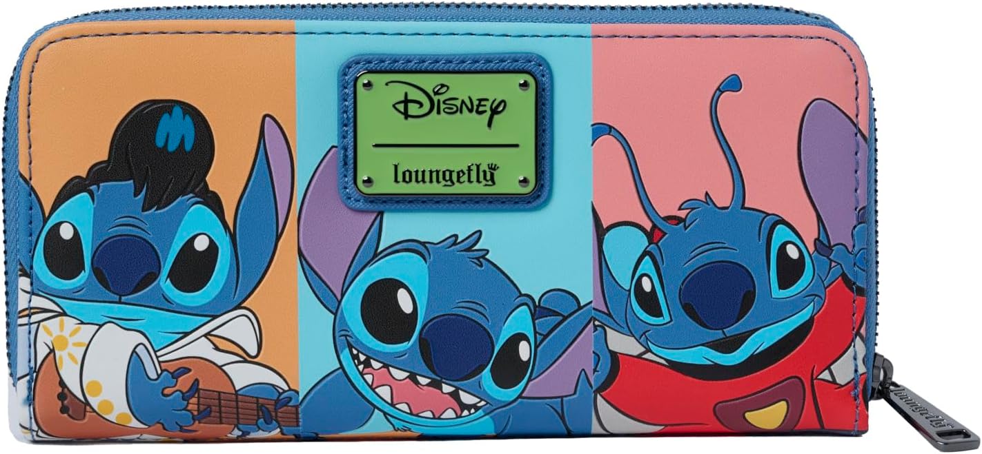 HOTLoungefly Disney Stitch Womens Wallet Multi Color Block Print Zip Around Clutch