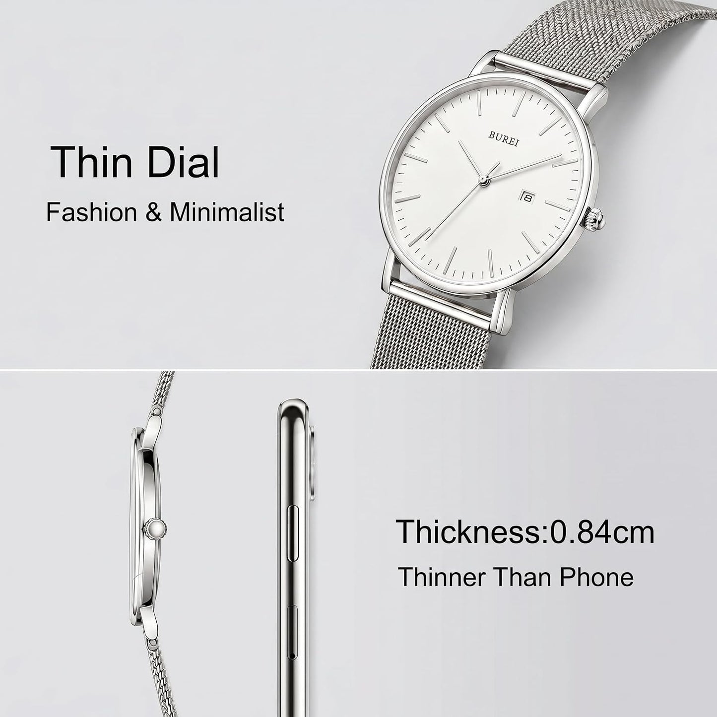 HOTBUREI Men Wrist Watches Fashion Minimalist Thin Analog Quartz Waterproof Watches for Men, Refined Gifts for Men, Boyfriend, Husband, Dad