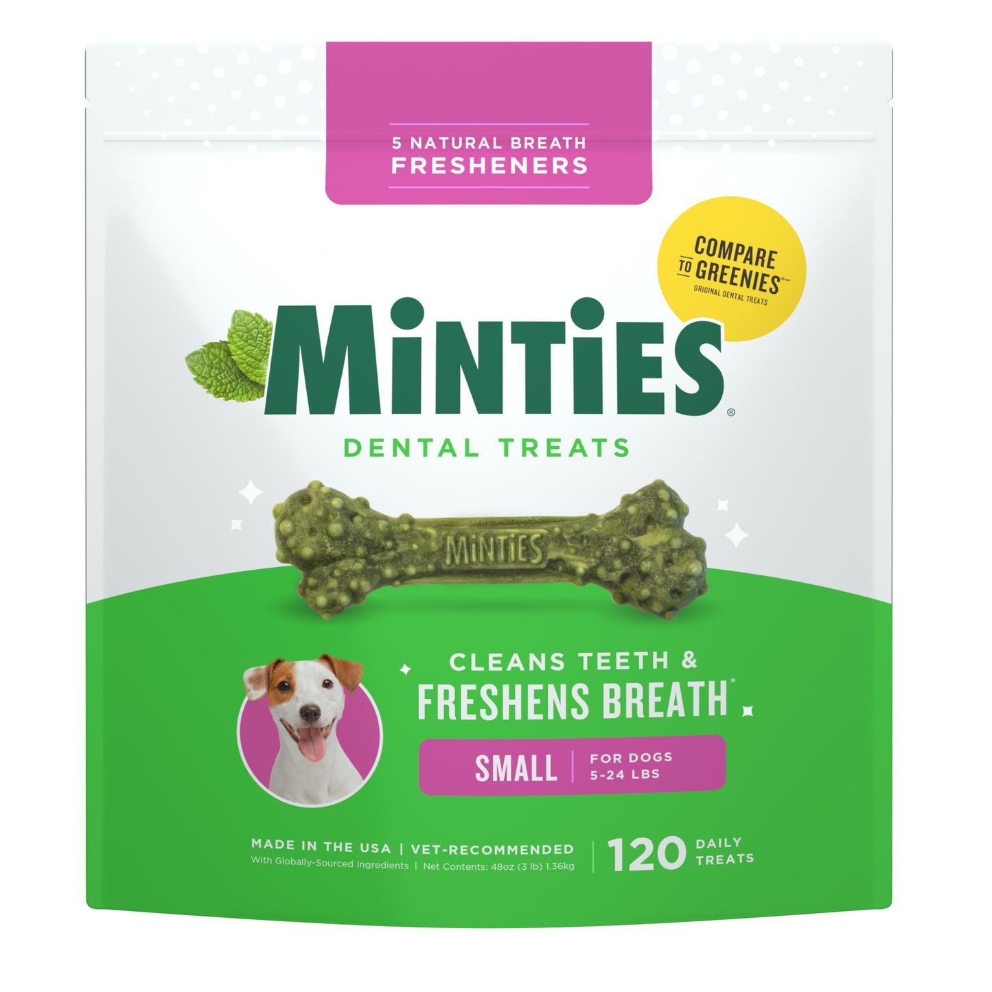 HOTMinties Dental Chews for Dogs, 40 Count, Vet-Recommended Mint-Flavored Dental Dog Treats for Medium Dogs, Bones Clean Teeth, Fight Bad Breath, and Removes Plaque and Tartar