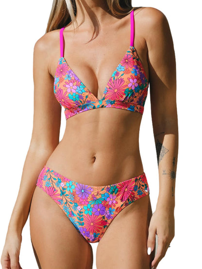 HOTCUPSHE Women's Triangle Bikini Set V Neck Two Piece Swimsuit Crossback | Bathing Suit, Removable Soft Cups, Crisscross Back Self Tie, Adjustable Straps, Mid Rise, Classic Coverage, Beach Vacation