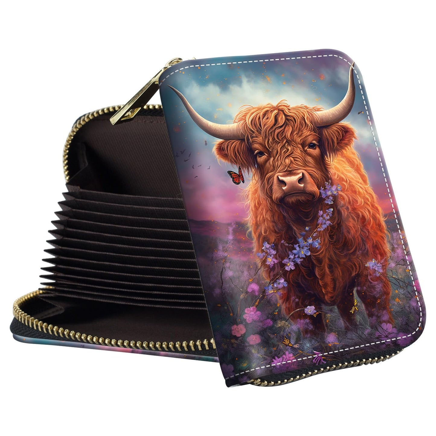 HOTSmall Wallet for Women Credit Card Holder,RFID Leather Business Card Case Wallet with Zipper Design for Women Men Gifts-Butterflies and Elephants