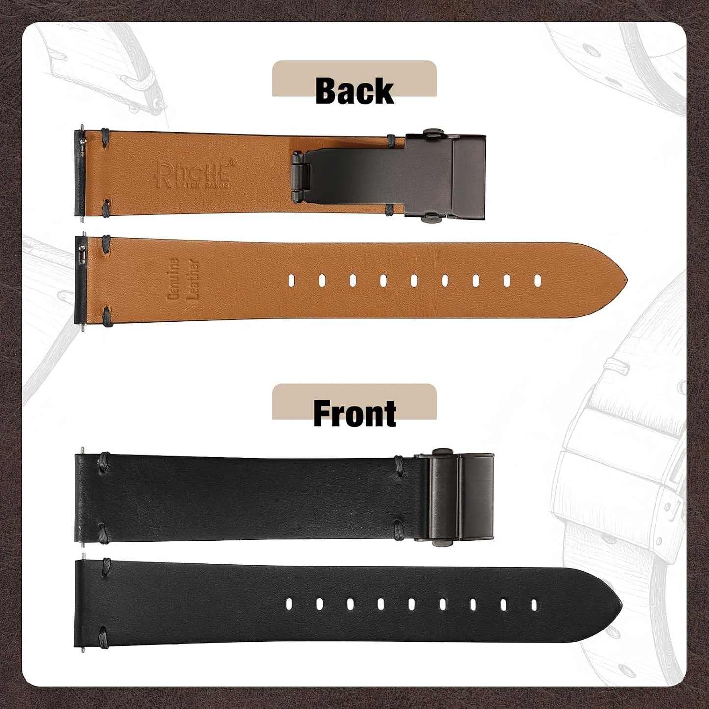 HOTRitche Quick Release Leather Watch Bands for Men Women, Leather Watch Straps with Butterfly Clasp, 18mm 20mm 22mm Watch Band, Black, Brown, Coffee
