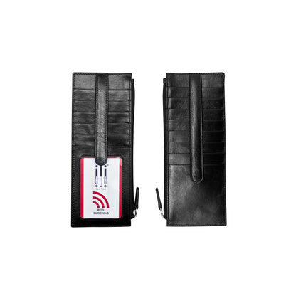 HOTili New York Long Double Sided Slim Wallet, RFID Blocking Card Holder with ID Window and Side Zip Pocket for Men and Women, Red