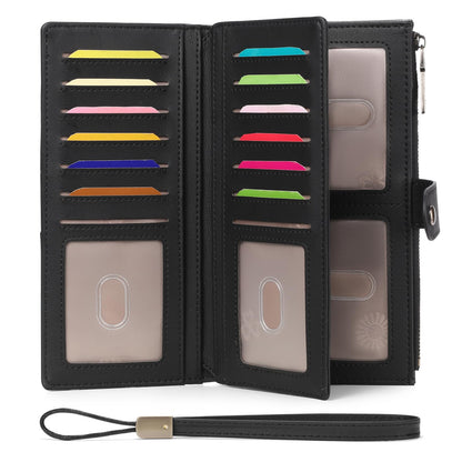 HOTGAEKEAO Womens Wallet RFID Blocking Large Capacity Vegan Leather Card Holder Wristlet Clutch with 32 Card Slots 4 ID Windows
