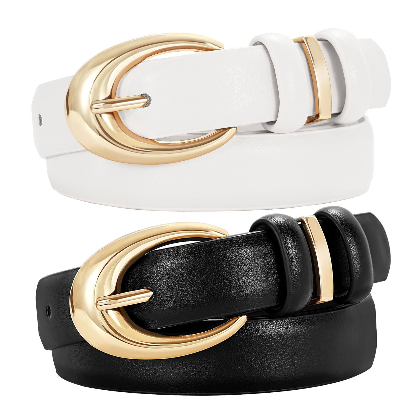 HOTTRIWORKS 2 Pack Women Leather Belt for Jeans Pants Fashion Ladies Faux Leather Belt with Gold Buckle