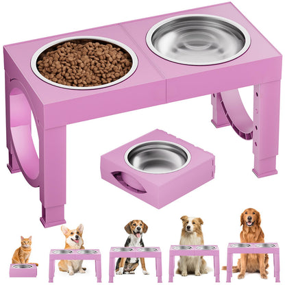 HOTXIAZ Elevated Dog Bowls Large Breed Raised Dogs Bowl Stand Large/Medium Sized Dog Stainless Steel Food Water Bowl Stands 5 Heights Adjustable 9/11/12/14in Black Pet Feeder Dish Station