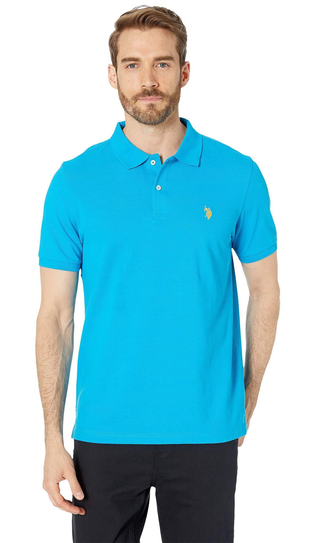 HOTU.S. Polo Assn. Men's Classic Polo Shirt, Two-Button Closure Pique Polo Shirt, Summer Fashion Golf Shirt | Two-Button Closure Pique Polo Shirt, Summer Fashion Golf Shirt