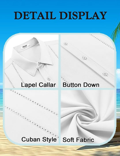 HOTCOOFANDY Mens Cuban Guayabera Shirt Short Sleeve Button Down Shirts Summer Beach Vacation Shirts