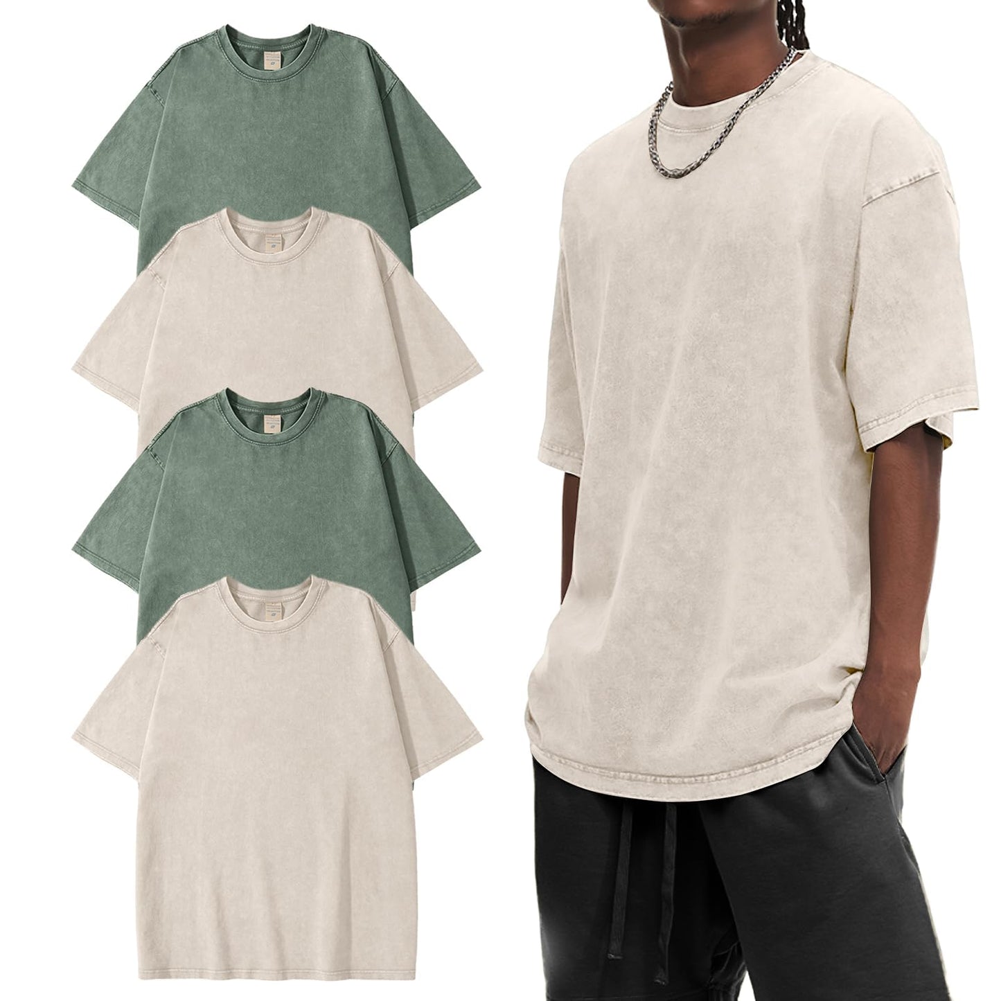 HOTEiscntd Mens Oversized T-Shirts Heavyweight Cotton Vintage Unisex Baggy Tee