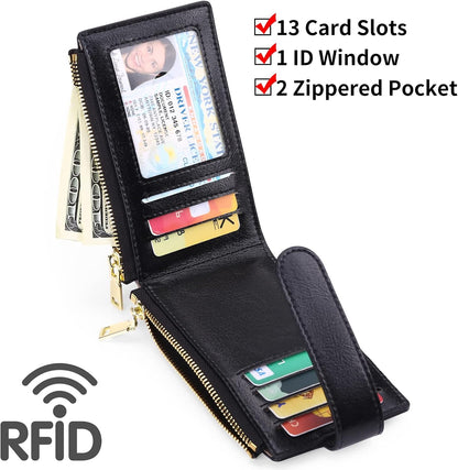 HOTFALAN MULE Air-tag Womens Wallet Genuine Leahter Bifold Credit Card Holder with Built-in Integrated Case