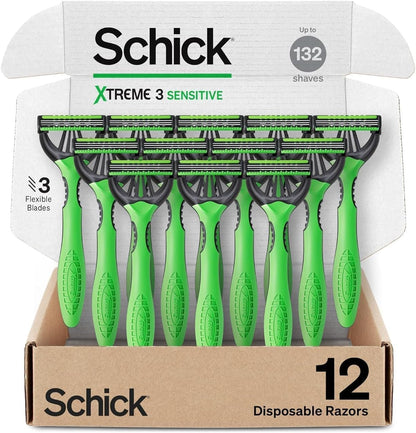 HOTSchick Xtreme 3 Original Sensitive Disposable Razors for Men | Disposable Mens Razors for Shaving Sensitive Skin, 12ct
