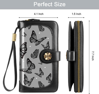 HOTCoco Rossi Black Butterfly Wallet for Women Large Capacity Card Holder Wristlet