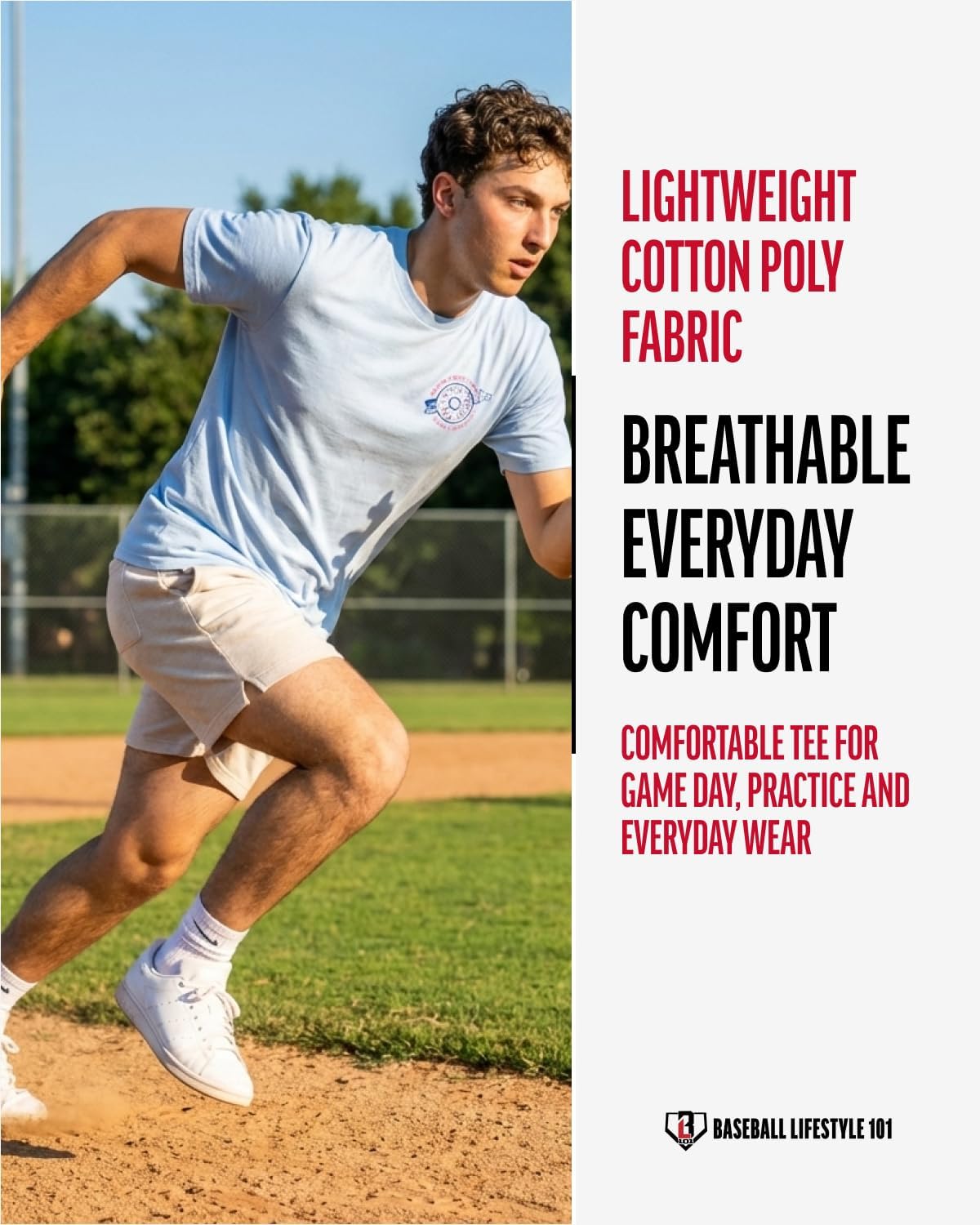 HOTBaseball Lifestyle 101 Donut Tee for Men - White, Soft 60/40 Blend, Breathable, Side-Seamed T-Shirt, Adult Sizes S-XL