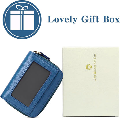 HOTGOIACII Small Genuine Leather Wallet for Women, RFID Blocking Credit Card Holder Wallet
