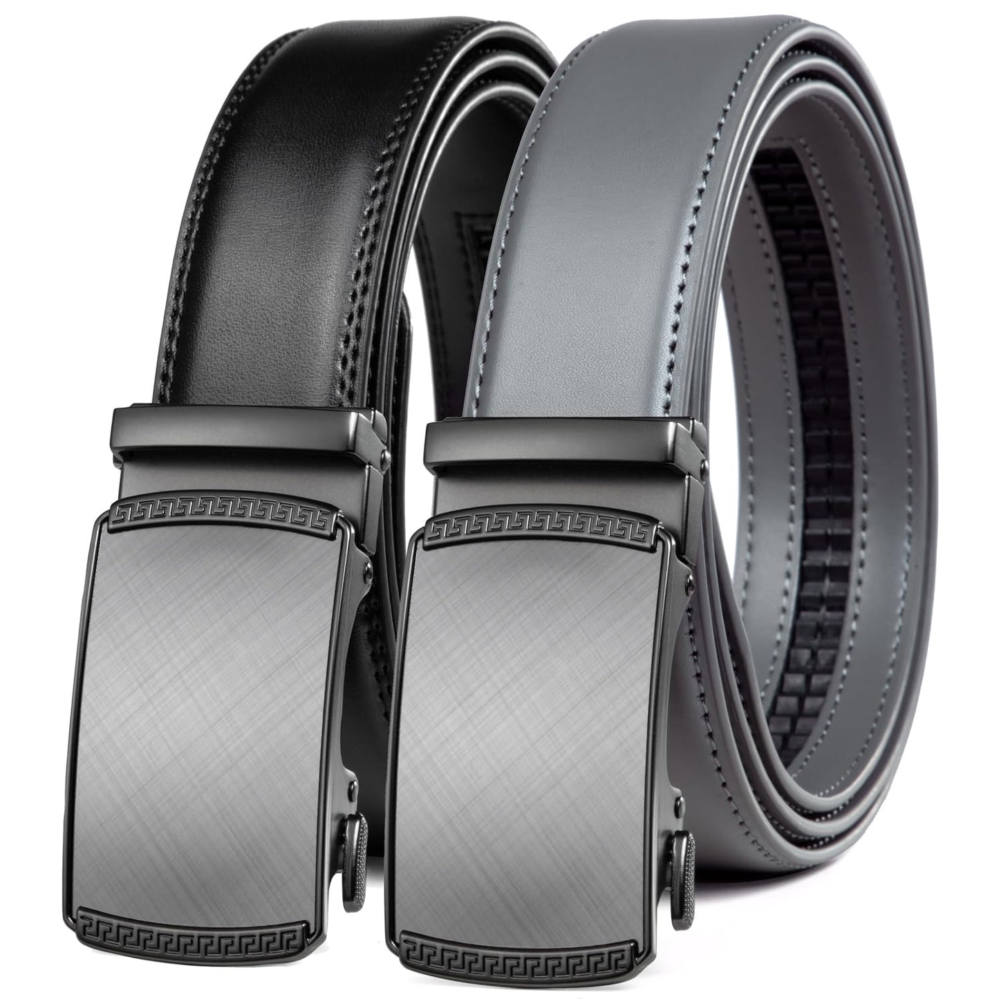 HOTFounders & C Mens Belt 2 Pack,Leather Ratchet Click Belt Dress with Slide Buckle 1 3/8" in Gift Set Box- Size Adjustable