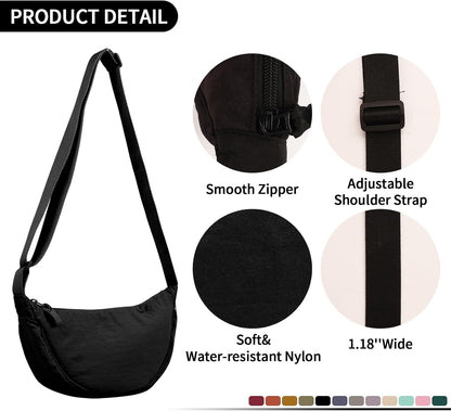 HOTNylon Crescent Crossbody Bag for Women Purses Trendy Men,Small Travel Sling Bag Hobo
